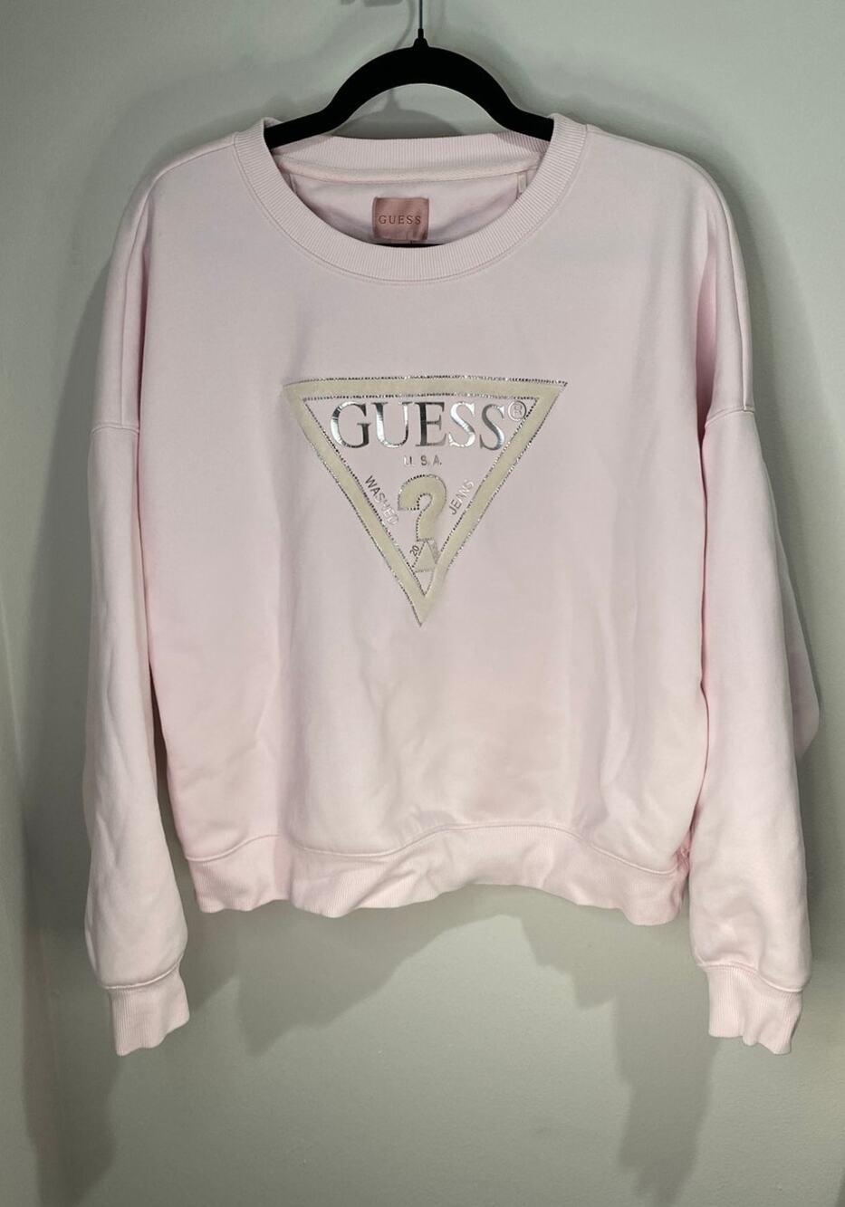 GUESS Crewneck Sweatshirt Women’s L Pink Cotton Relaxed Y2K Streetwear Pre-Owned